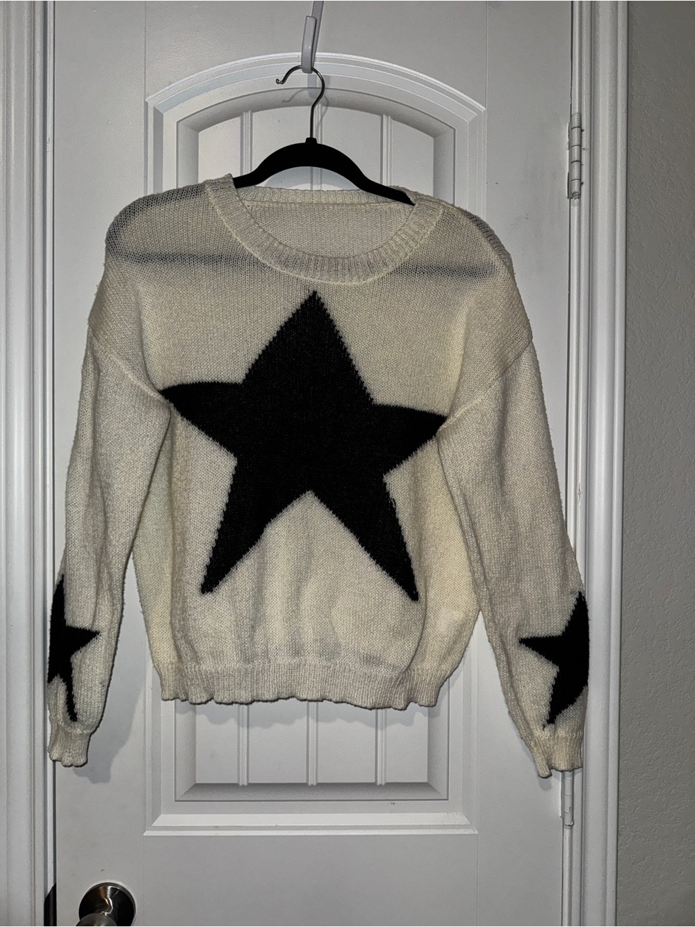 Crewneck Sweater with Black Star Motif gothic whimsigoth punk